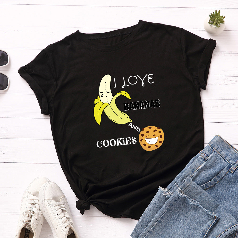 Women's Spoof Banana Letters Loose Crew Neck Short Sleeve T-Shirt