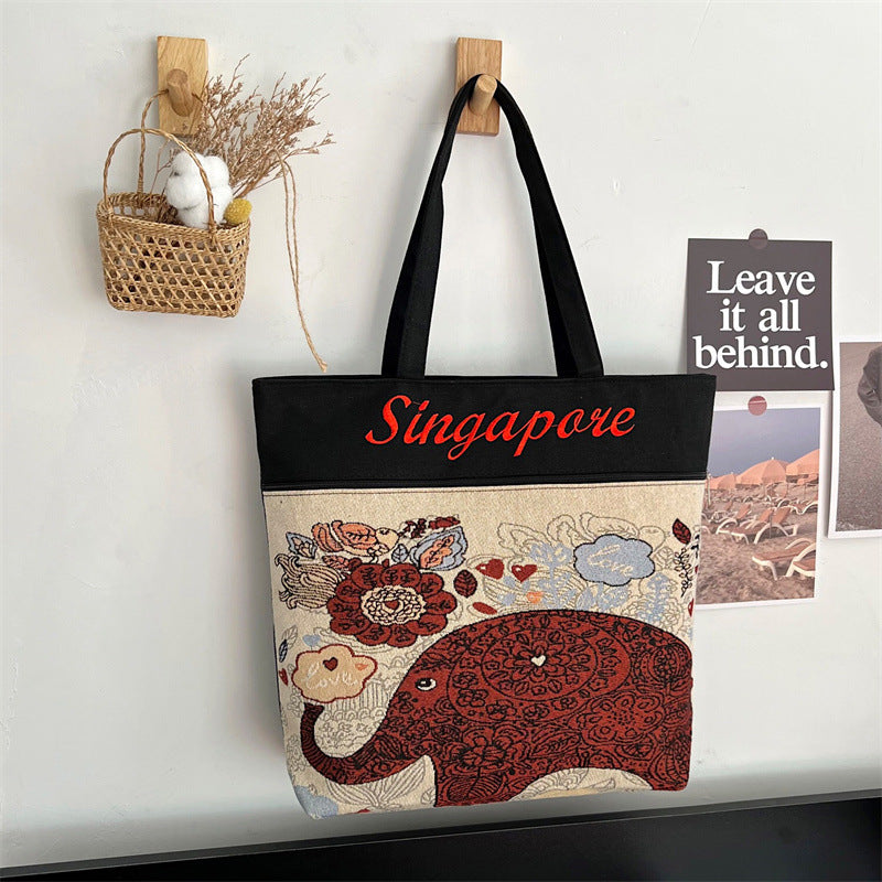 Embroidered Twine Belt Large Capacity Shoulder Bag