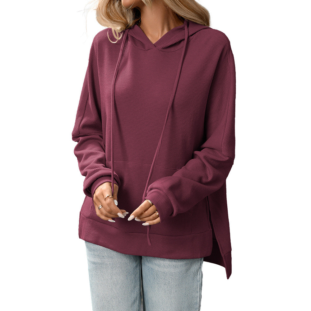 Waffle Knit Pullover Long Sleeve Sweater