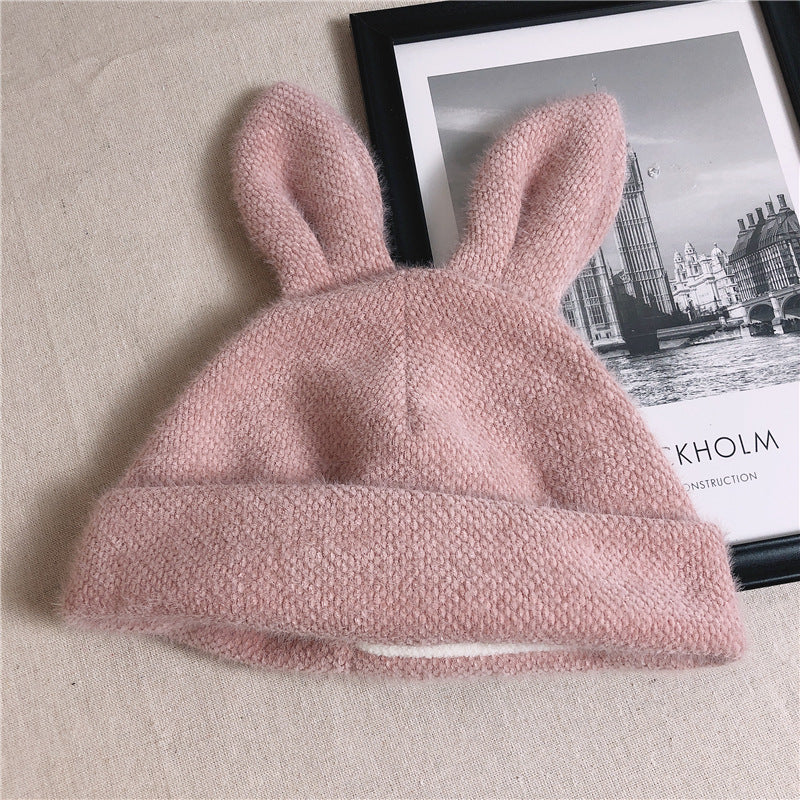 Plush Knit Beret With Rabbit Ears