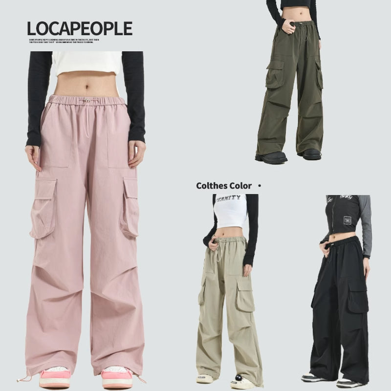 Multi-pocket Casual Drawstring Loose Straight Cargo Pants Trousers