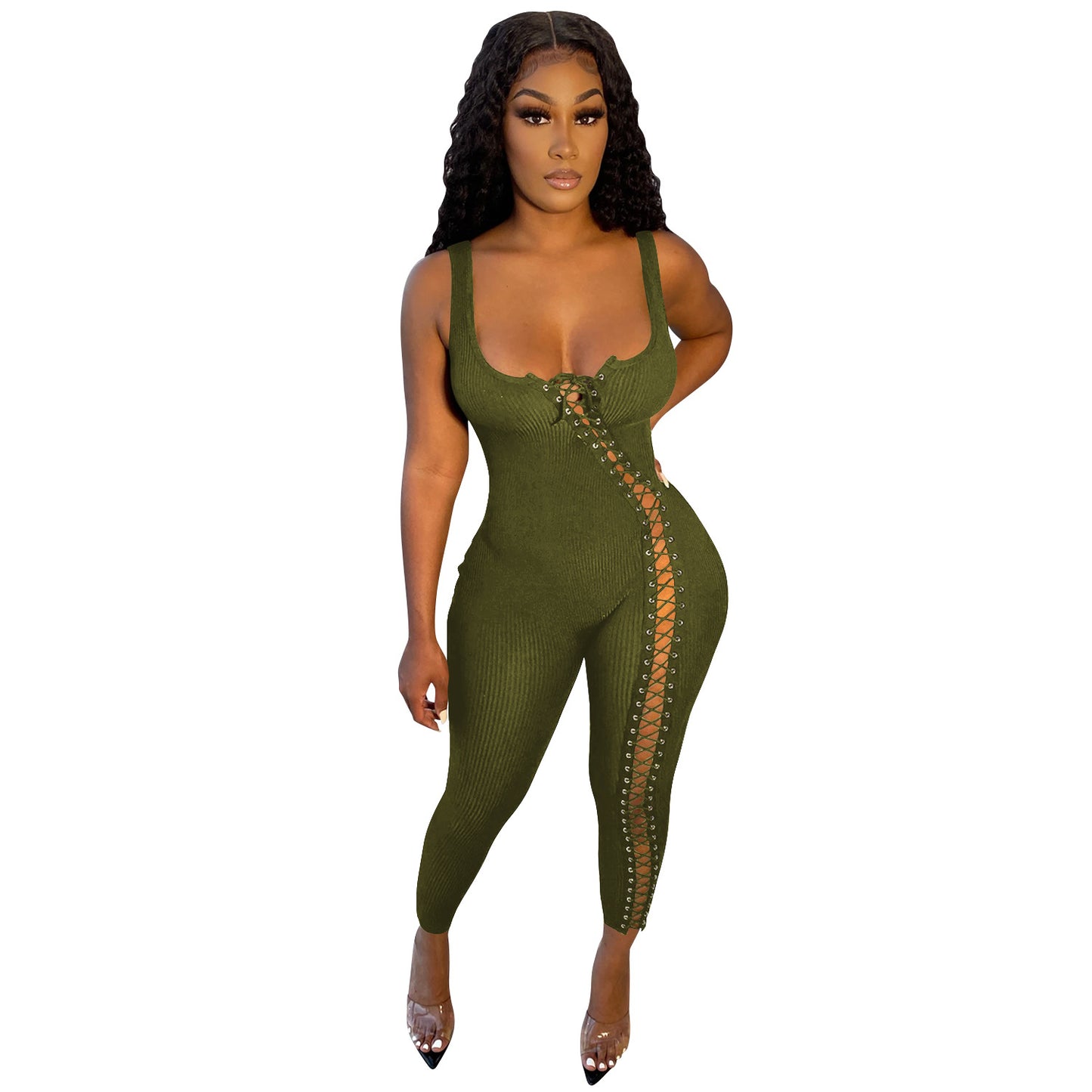 Dame Mode Enkel Stroppet Udhulet Jumpsuit