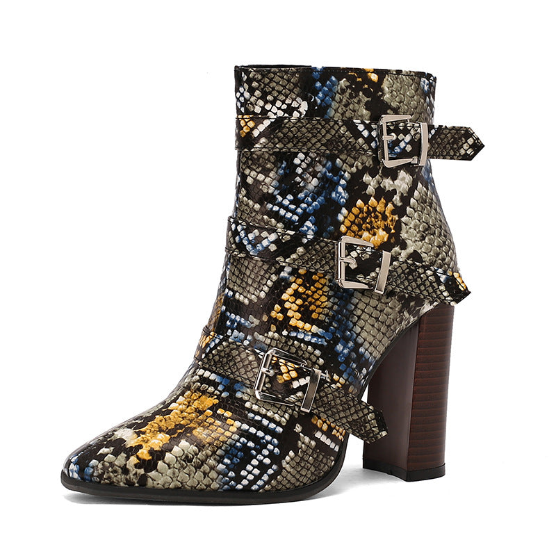 Belt Buckle Booties Thick High-heel Martin Boots