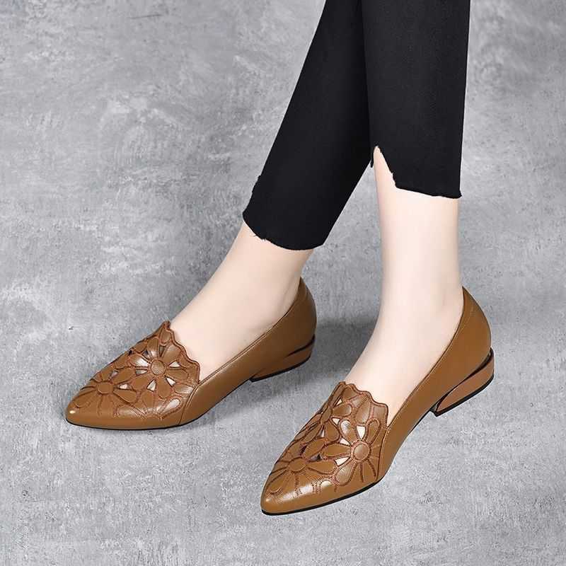 Light Luxury Hollow Embroidered Sandals Low Heel Work