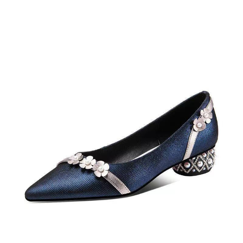 Women's Leather Flower Shallow Mouth Flat Heel Shoes