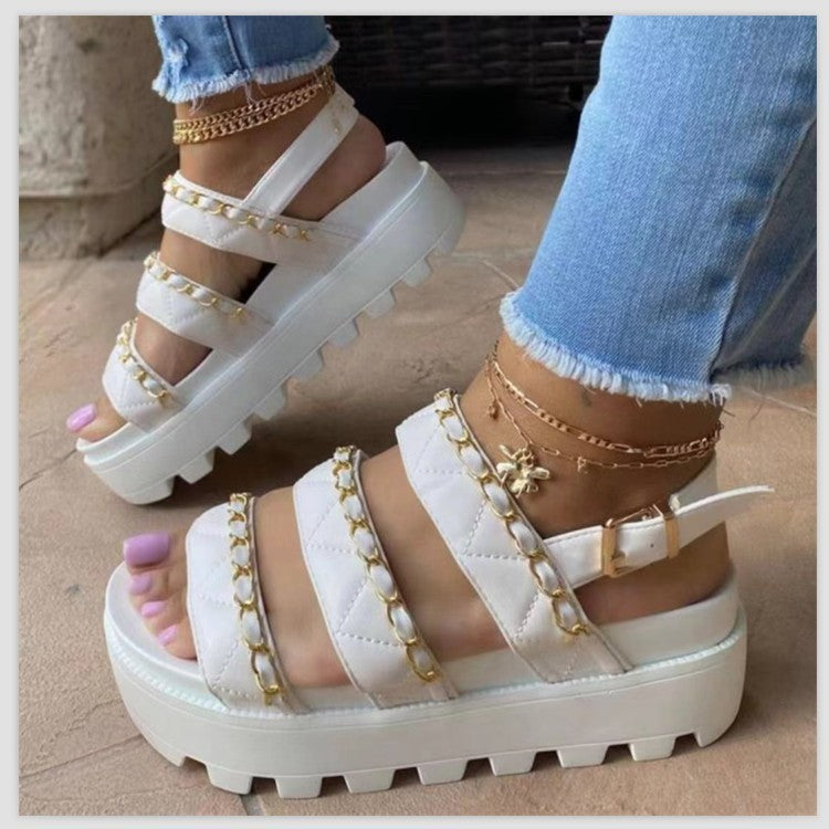 Buckled Platform Chain Slip-toe Sandals