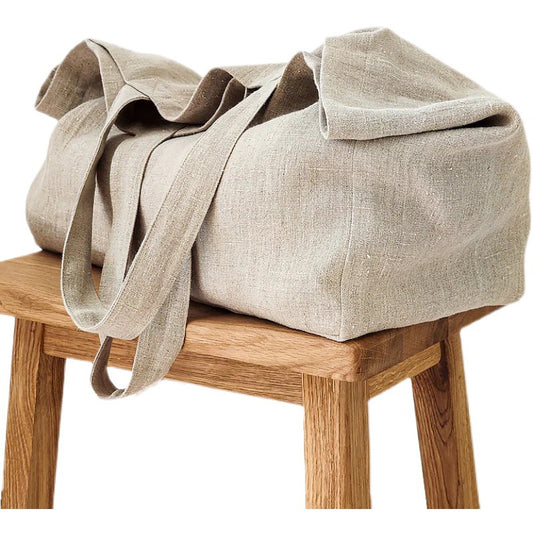 Large Beach Bag Natural Pure Linen Large Capacity Handbags