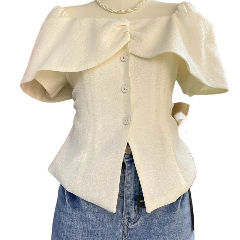 French Style Off-shoulder Off-shoulder Waist Petite Top