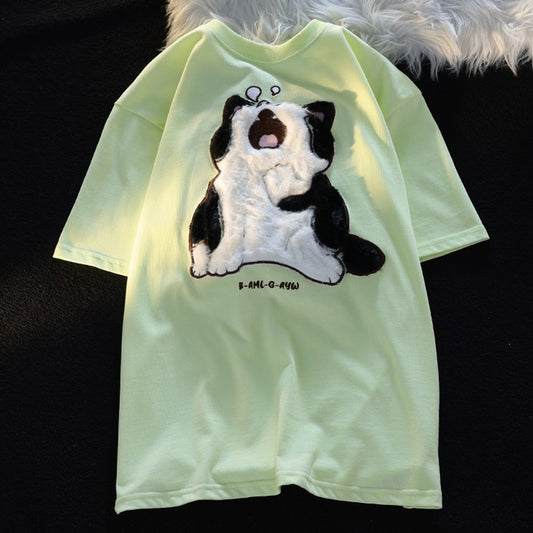 Japansk retro søvnig kat flokket T-shirt