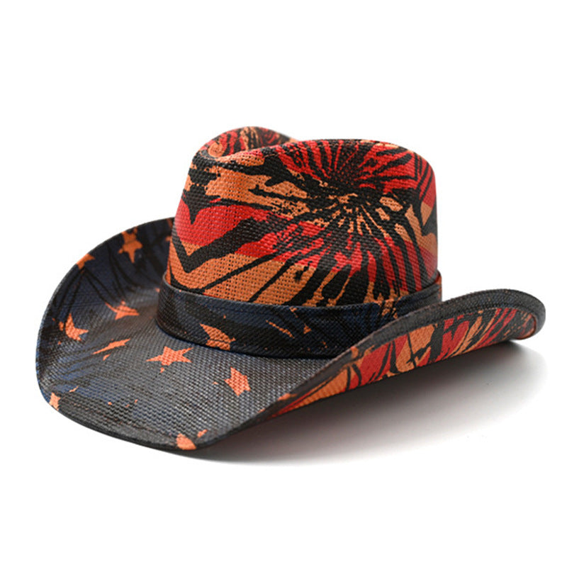 Retro Punk Guitar Skull Beauty Straw Cowboy Hat Sun Protection Sunshade