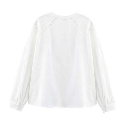 European And American Style Vertical Lace Embroidered Shirt