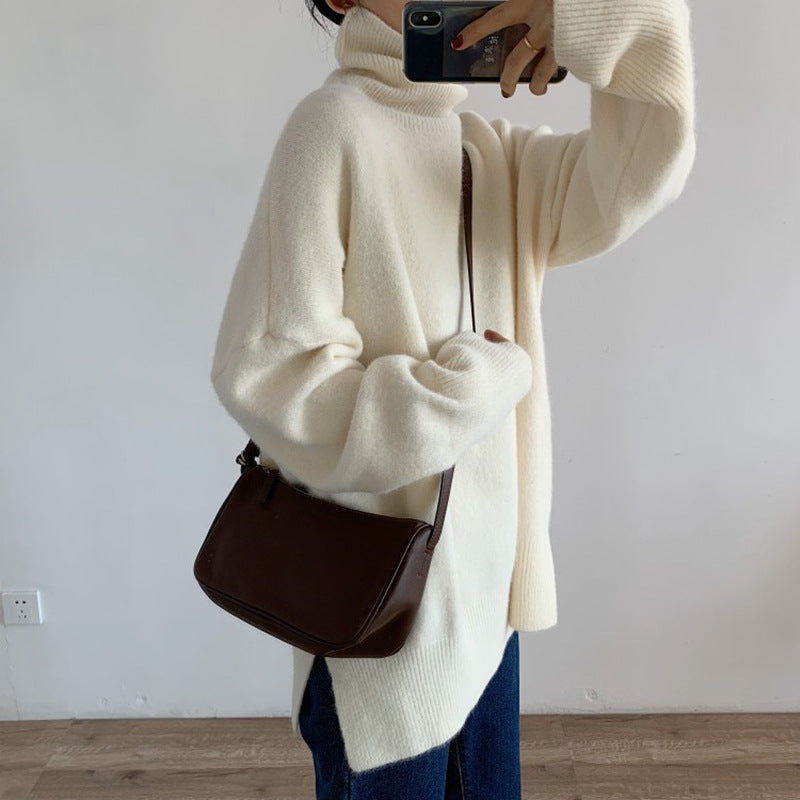 Soft Glutinous Idle Style Solid Color Turtleneck Sweater For Women