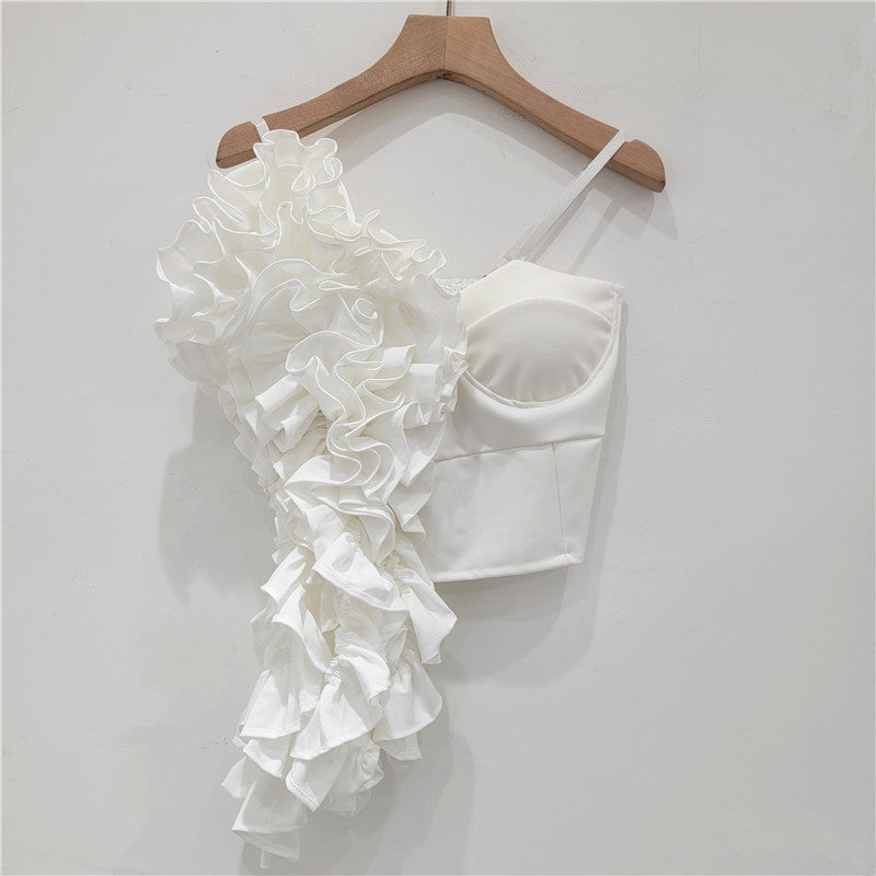 Wooden Ear Pinch Pleated Handmade Flower Hot Girl Style Street Bandeau Sling