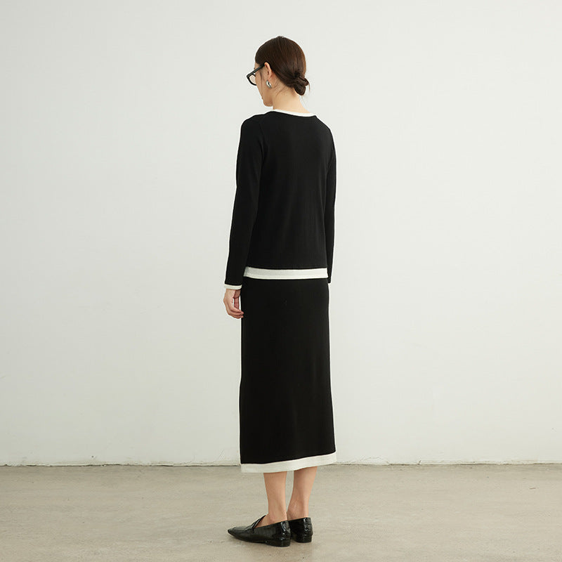 Early Spring Style Wool Sweater Women's Contrast Colors False-two-piece Bottoming Shirt