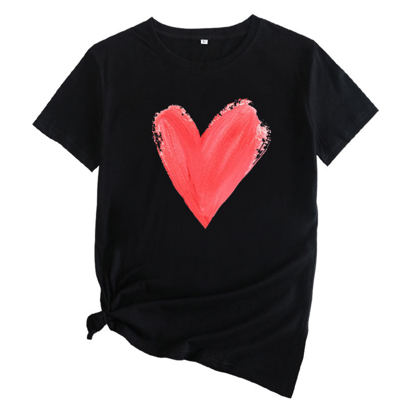 Women's Heart Printing Round Neck Short-sleeved T-shirt