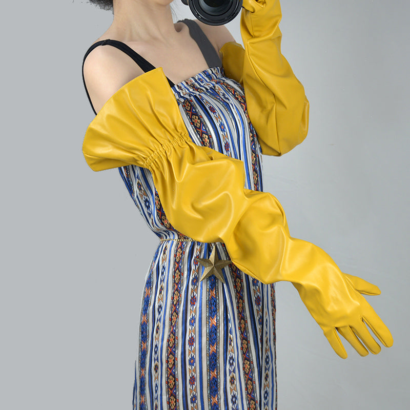 Large Sleeve Loose Long Leather Elastic Belt Gloves