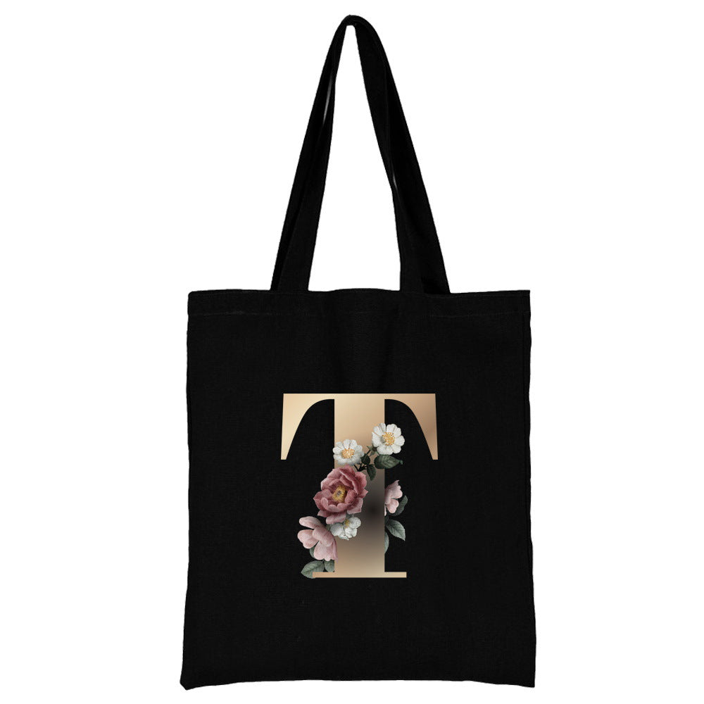 English Alphabet Flower Printed Canvas Bag