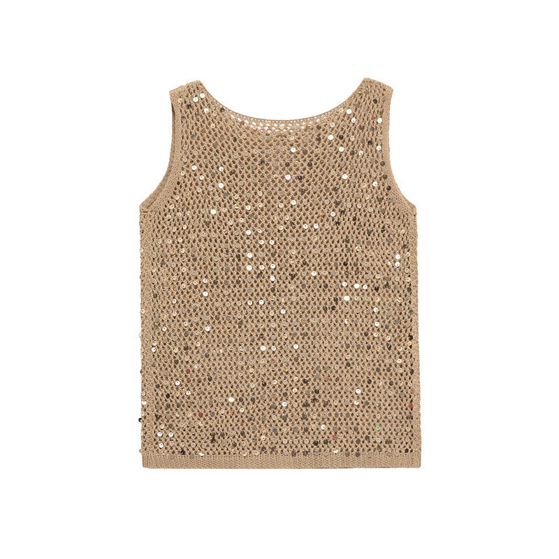 INS Hollow-out Sequin Waistcoat Artistic Retro