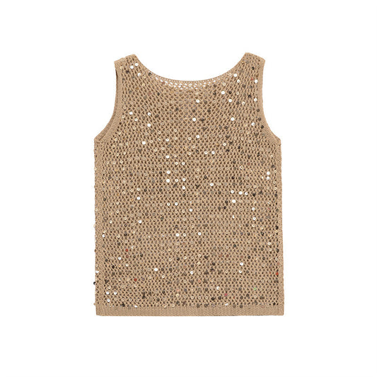 INS Hollow-out Sequin Waistcoat Artistic Retro
