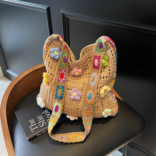 Casual Weaving Hollow Beach Bag Women's Large Capacity Knitted Shoulder Bag