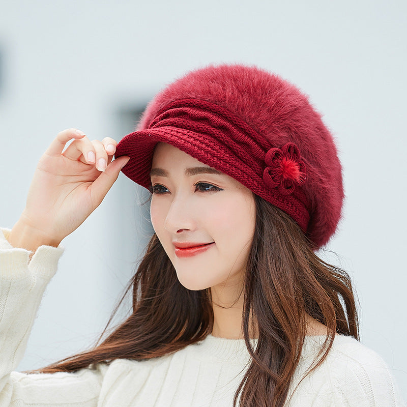 Women's Winter Rabbit Fur Warm Knitted Wool Hat