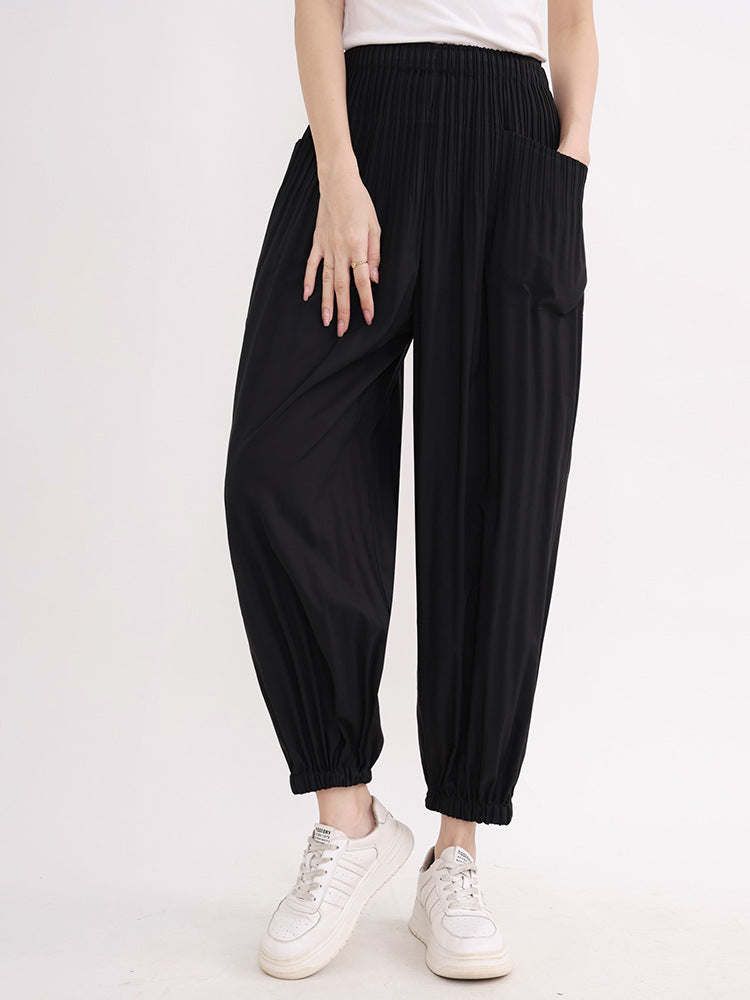 Pleated Overalls Women's Casual Versatile Design Sense Elastic Waistband Slimming Harem Skinny Pants
