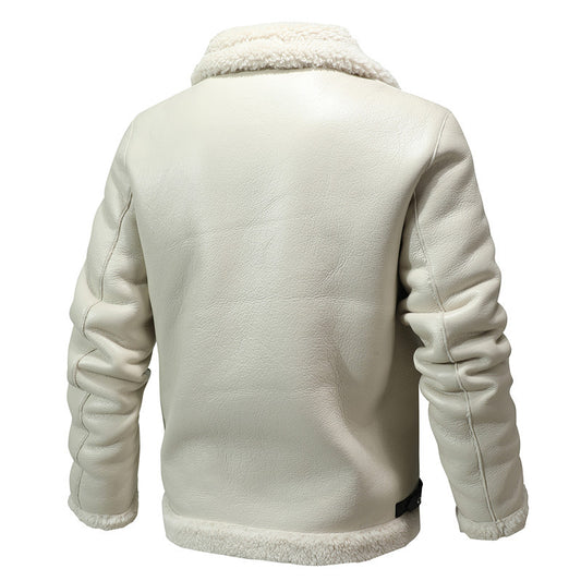 Casual Black Single-breasted Youth Loose Fleece-lined Side Seam Sidekick Lapel
