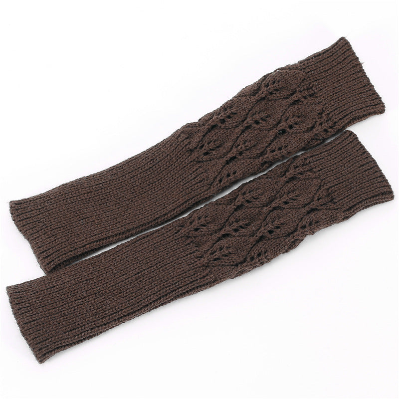 Men's Women's Knitted Jacquard Leaf Cycling Warm Gloves