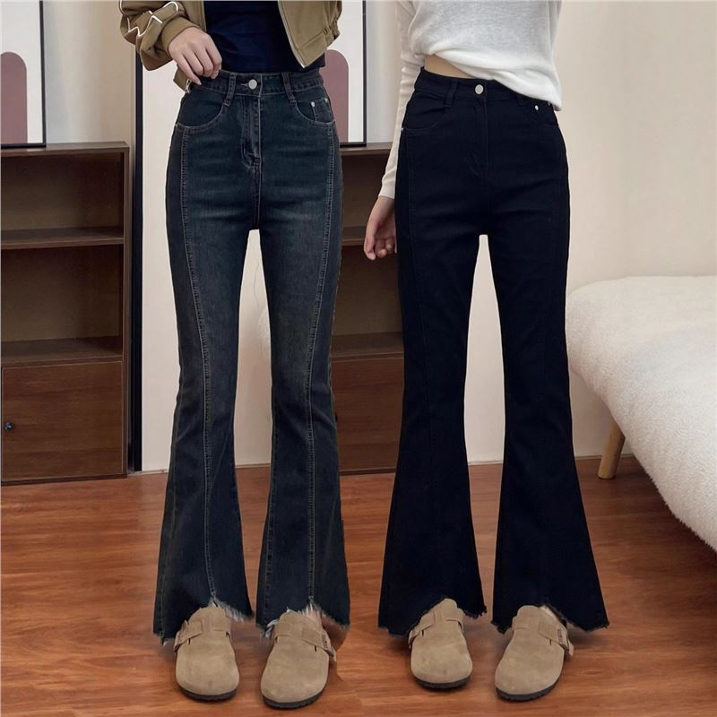 Womens Plus-Size Denim Jeans With Slit And Tassel Details