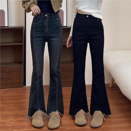 Womens Plus-Size Denim Jeans With Slit And Tassel Details