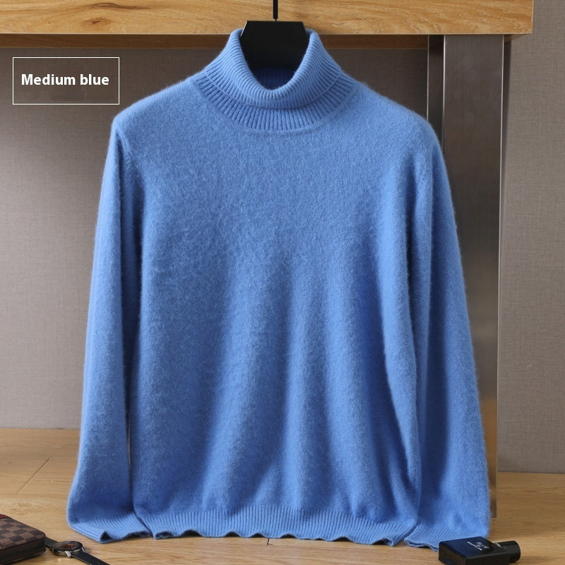 Efterår Vinter Mænd Høj Krave Løs Ensfarvet Pullover Mink Underdel Sweater