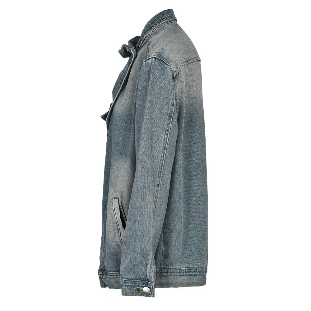 Cappotto di jeans lavato irregolare in stile coreano ampio da donna