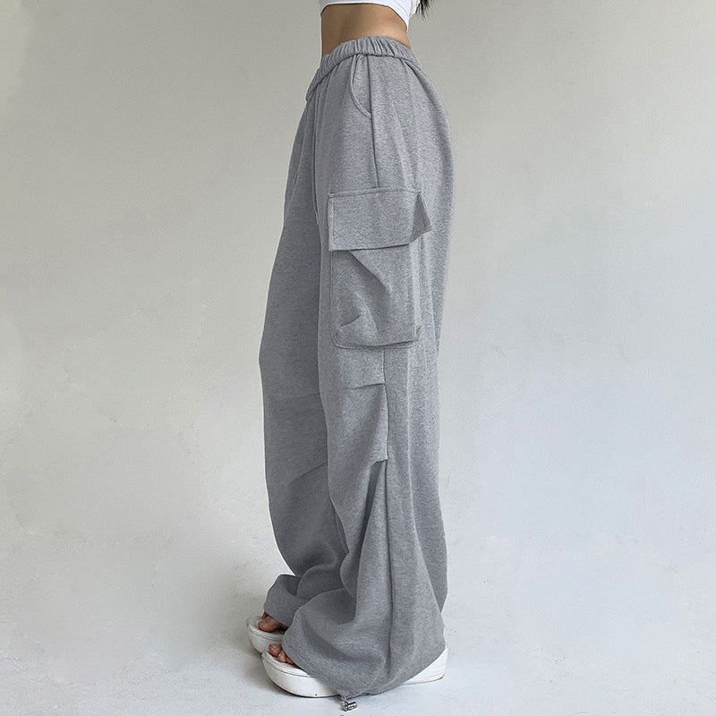Autumn Sports Style Elastic Waistband Lace-up Casual Trousers
