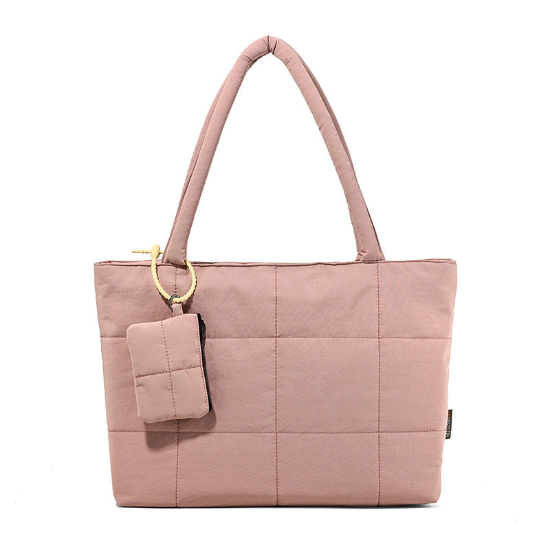 Womens Solid-Color Versatile Plaid Tote Bag