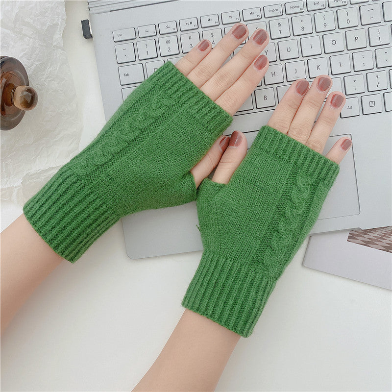 Half Finger Leaky Wool Knitted Gloves Short