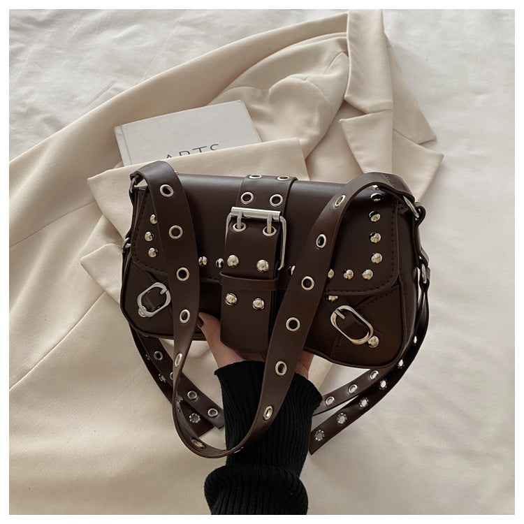 Leopard Print Personalized Design Motorcycle Shoulder Crossbody Underarm Baguette Women's Bag