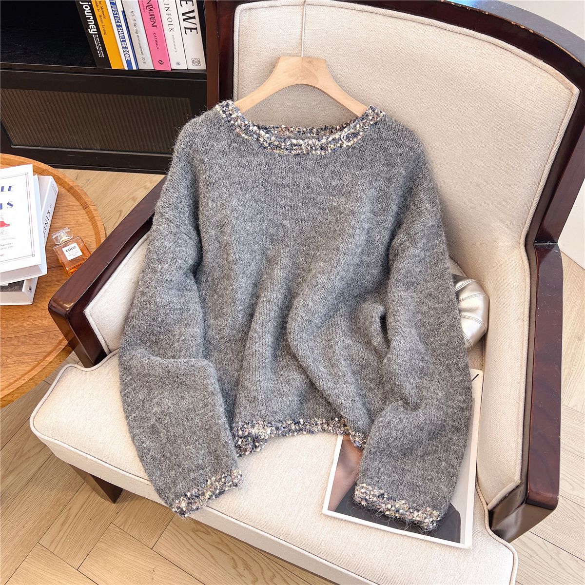 Women's Retro Crew Neck Pullover Sweater Loose