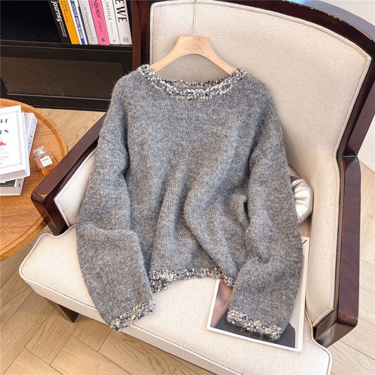 Women's Retro Crew Neck Pullover Sweater Loose
