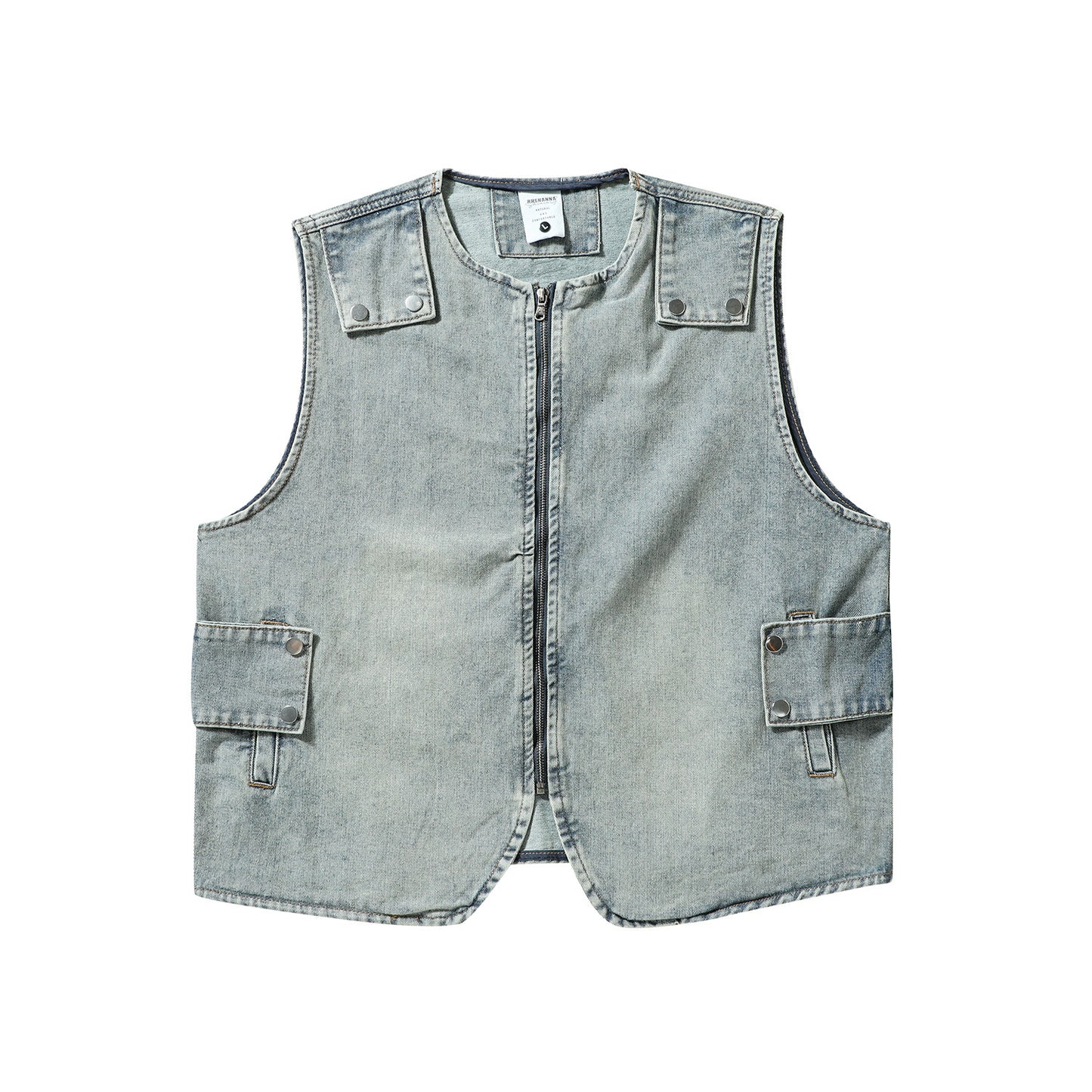 Retro Distressed Tooling Denim Vest Coat