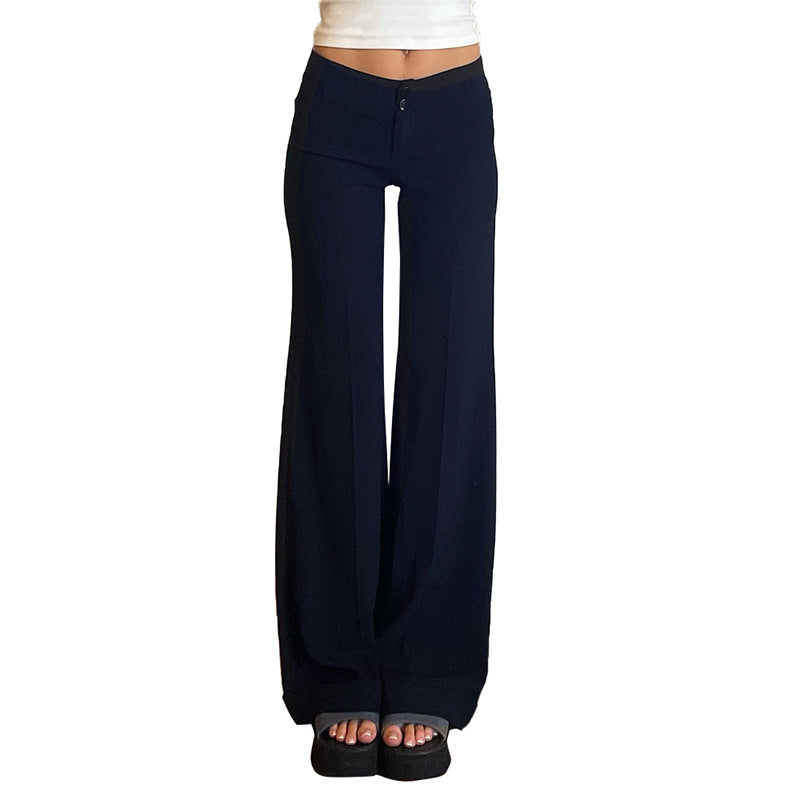 Solid Color High Waist Button Big Horn Loose Trousers Casual Pants