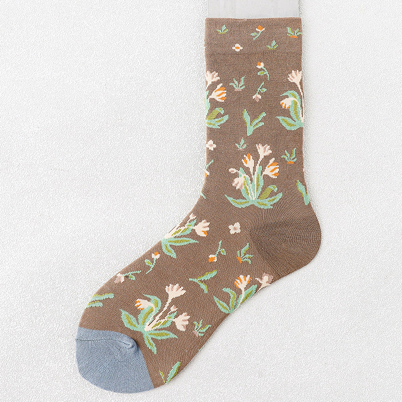 Mid Tube Mori Flower Stockings Street Illustration Sports Socks