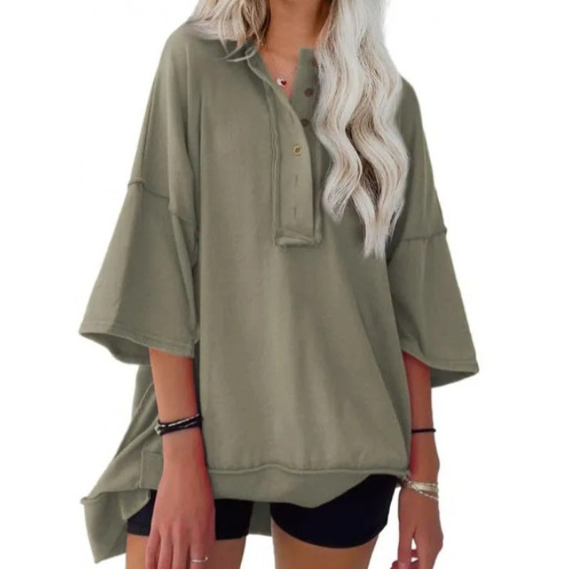 Solid Color Loose Casual Button Sweater