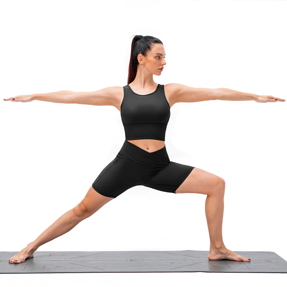 New Women's Yoga Shorts Cross Waist Slim Fit Fitness Pants Pockets High Waist Hip Lift Running Exercise Shorts