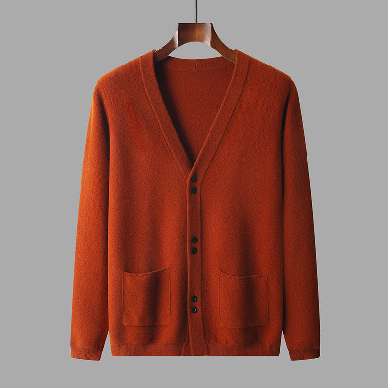 Men's V-neck All-matching Loose Solid Color Knitted Jacket