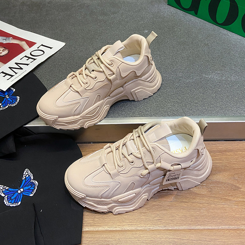 Thick-soled Lace-up Sports Shoes For Student Running