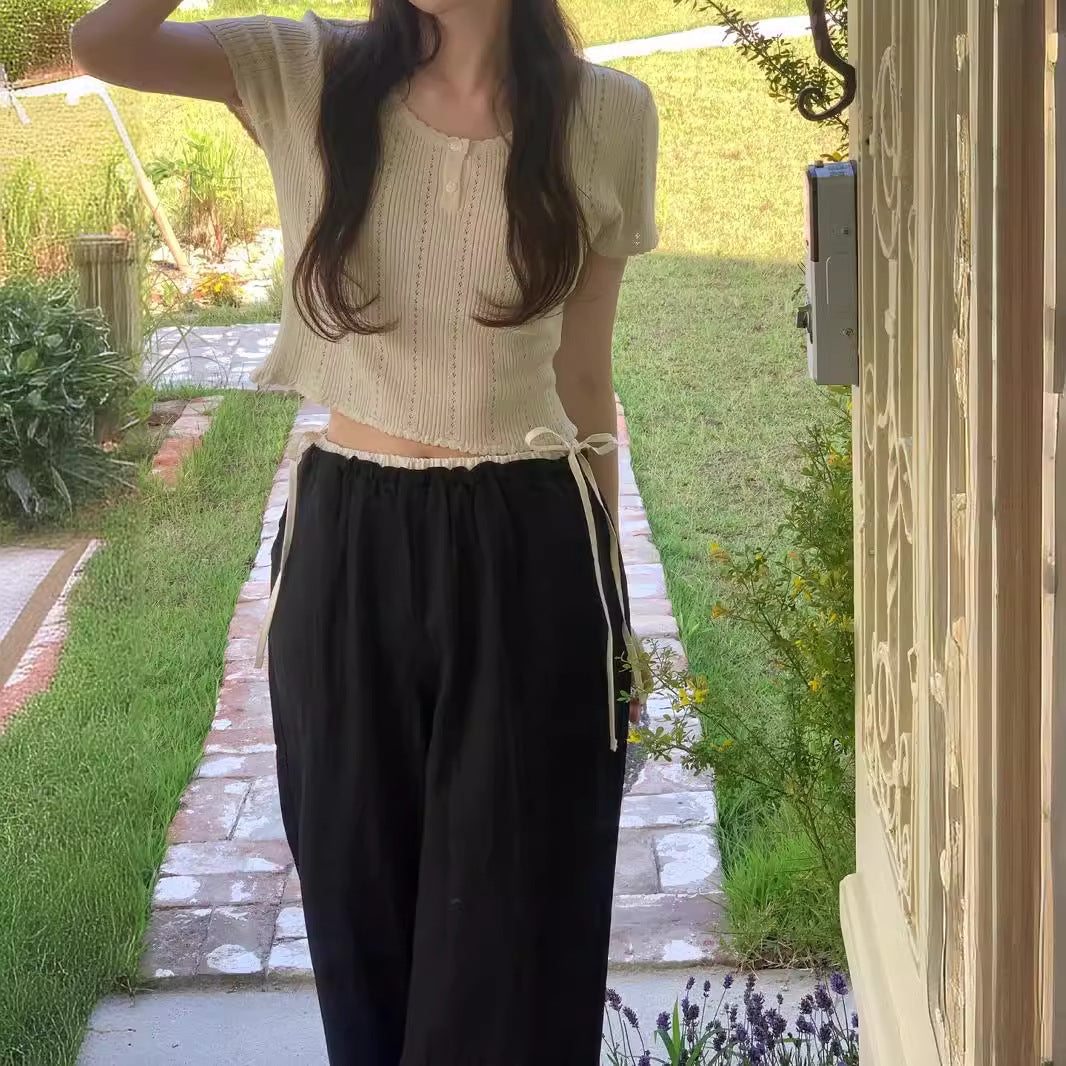 Retro Easy Matching Stitching High Waist Casual Pants