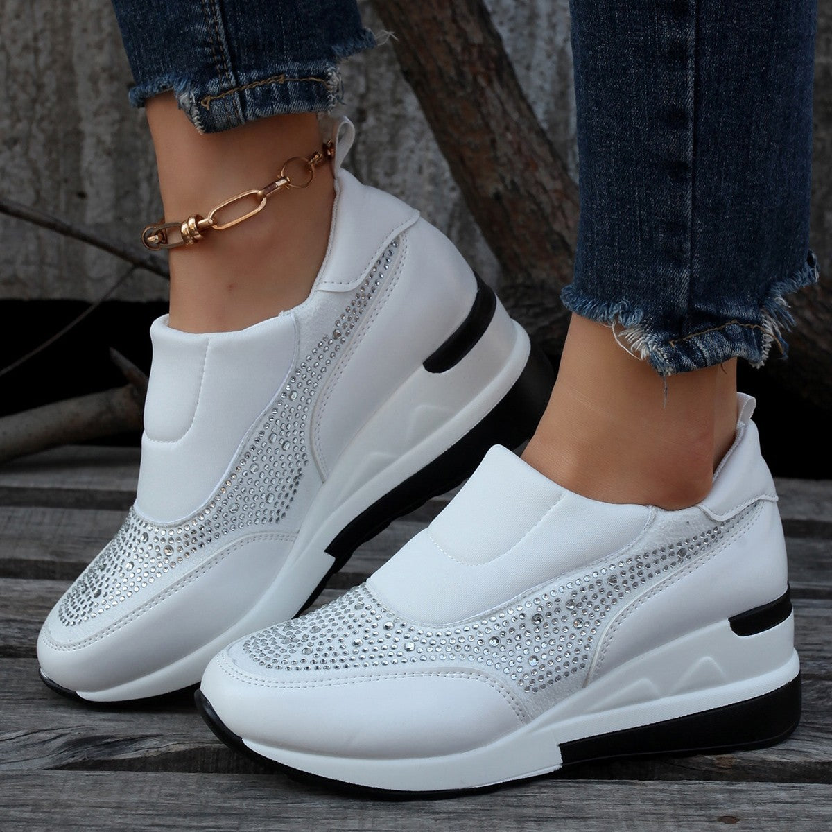 New Fashion Comfortable Rhinestone Height Increasing Mesh Wedge High Heel Women