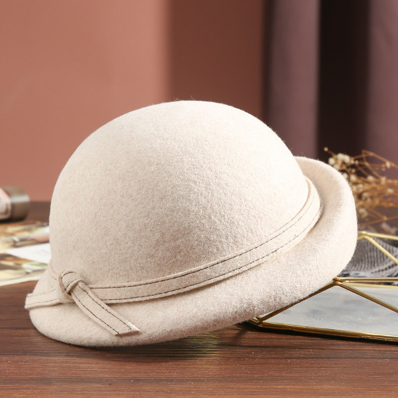 Pure Wool Felt Hat Elegant Shaped Bow British Felt Cap