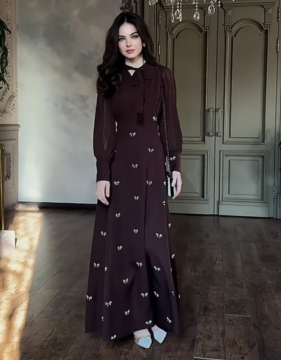 Womens Fashionable Loose-Fit Long-Sleeve Printed Dress