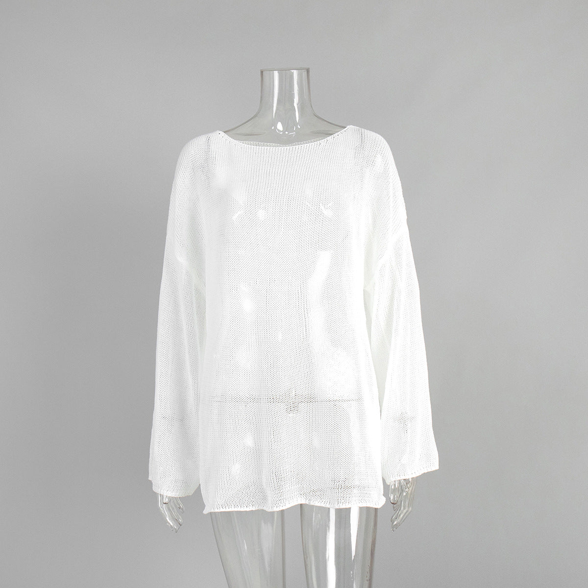 Women's Simple Solid Color Knitted Hollow-out Long-sleeved Sweater